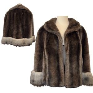 Vintage Regina Glenara Glenoit Plush Brown Faux Fur Cape Evening Jacket Coat🔥